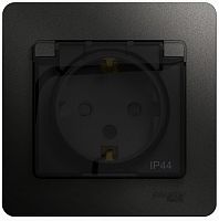 Розетка с заземлением с рамкой Systeme Electric Glossa 1-м. крышка шторки IP44 антрацит картинка